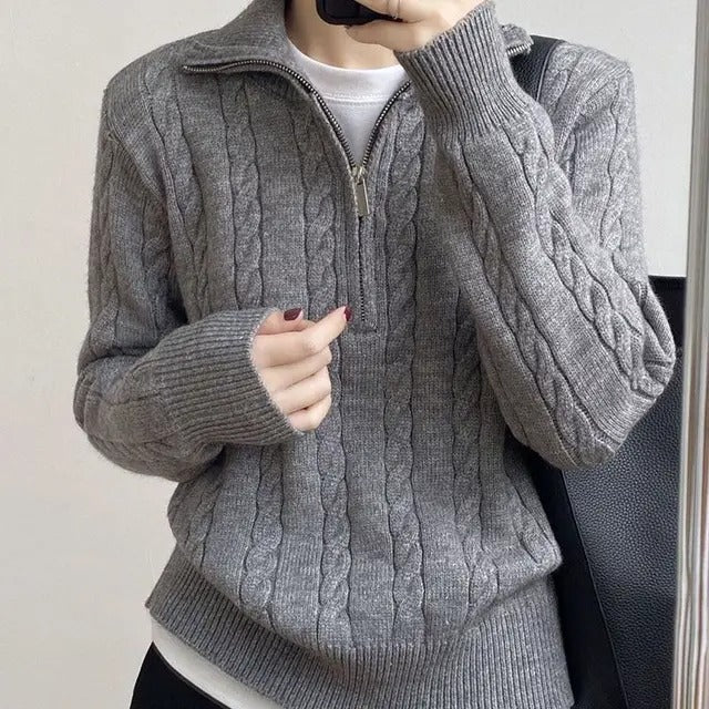 Pullover Women's Cable Knit with Zip Detail | E&W - 3 - Elenwear