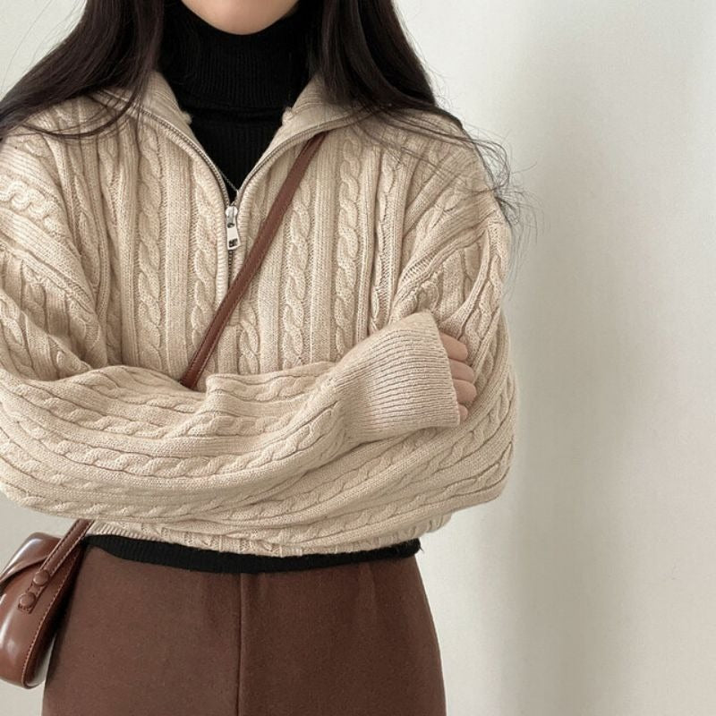 Pullover Women's Cable Knit with Zip Detail | E&W - 4 - Elenwear