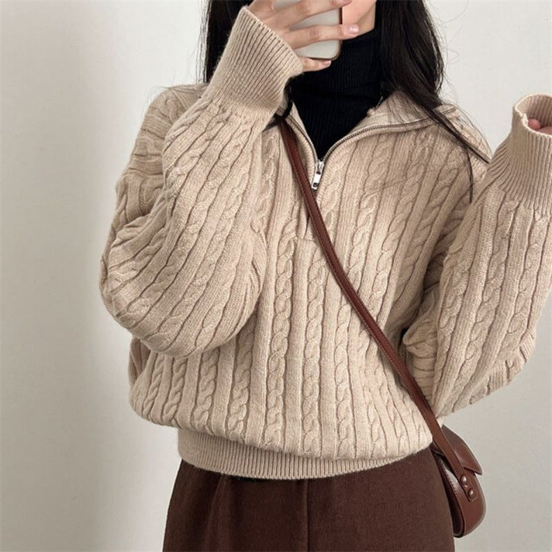 Pullover Women's Cable Knit with Zip Detail | E&W - 5 - Elenwear