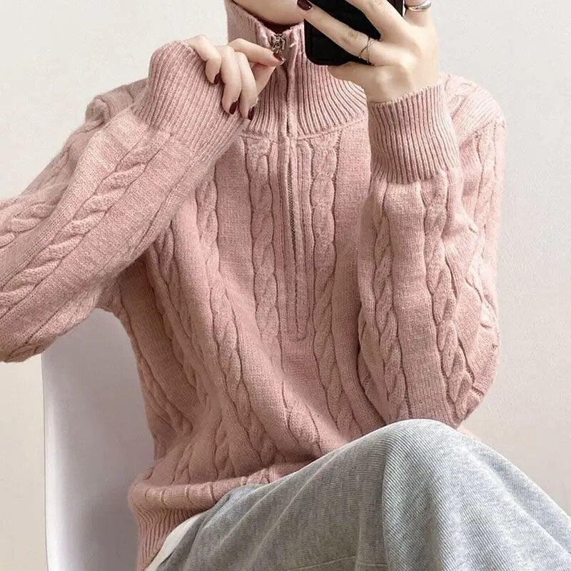 Pullover Women's Cable Knit with Zip Detail | E&W - 6 - Elenwear