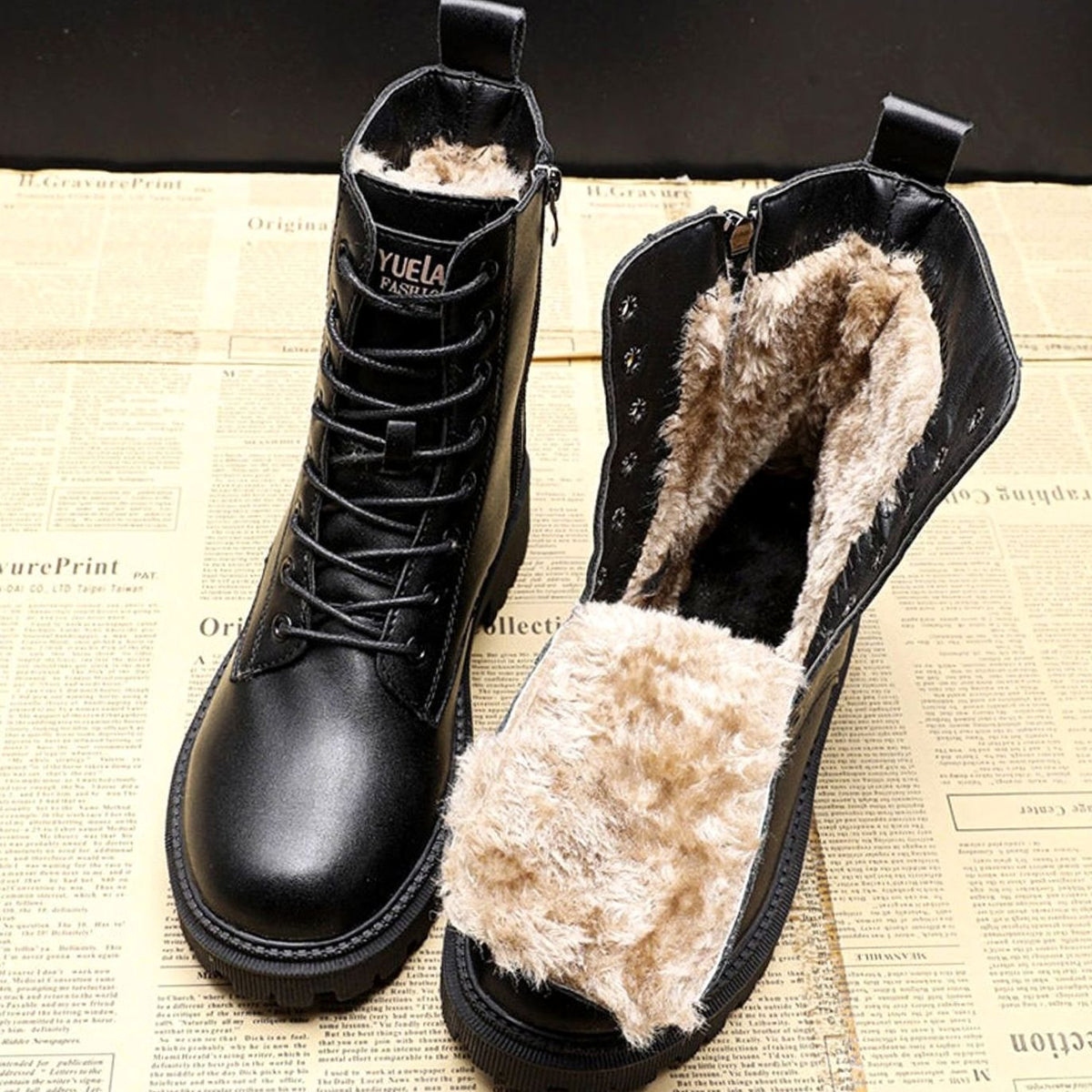 Lace-Up Ankle Boots for Women with Side Zip | E&W - 1 - Elenwear