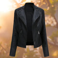 Women's Biker Jacket with Asymmetrical Zip and Shoulder Detail | E&W - 1 - Elenwear