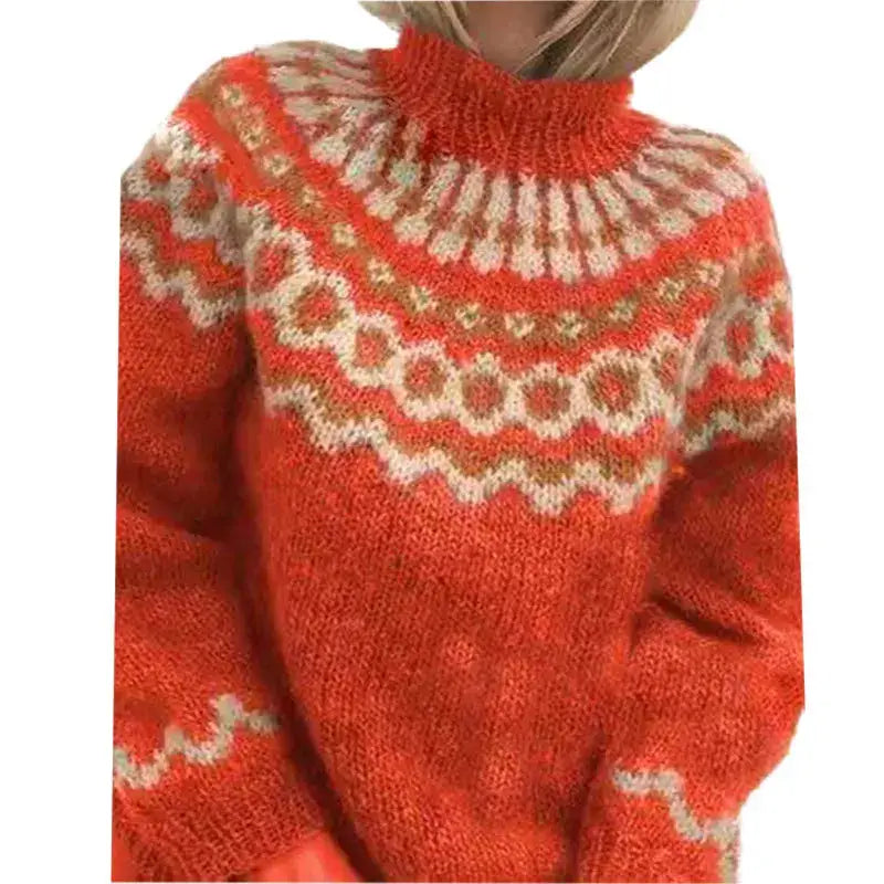 Women's High Neck Pullover with Relaxed Fit and Colourful Pattern | E&W - 4 - Elenwear