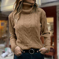Cable Knit Pullover Women | Elegant Stand-Up Collar | E&W - 1 - Elenwear