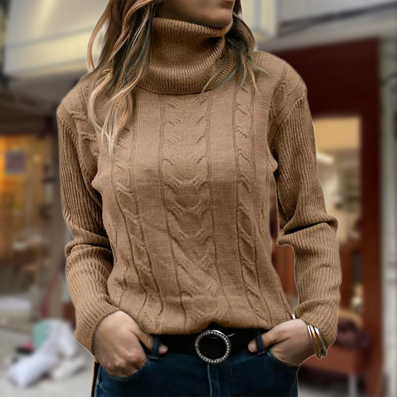 Cable Knit Pullover Women | Elegant Stand-Up Collar | E&W - 1 - Elenwear