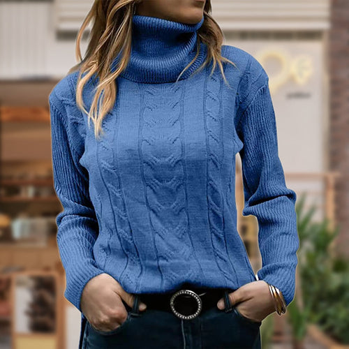 Cable Knit Pullover Women | Elegant Stand-Up Collar | E&W - 2 - Elenwear