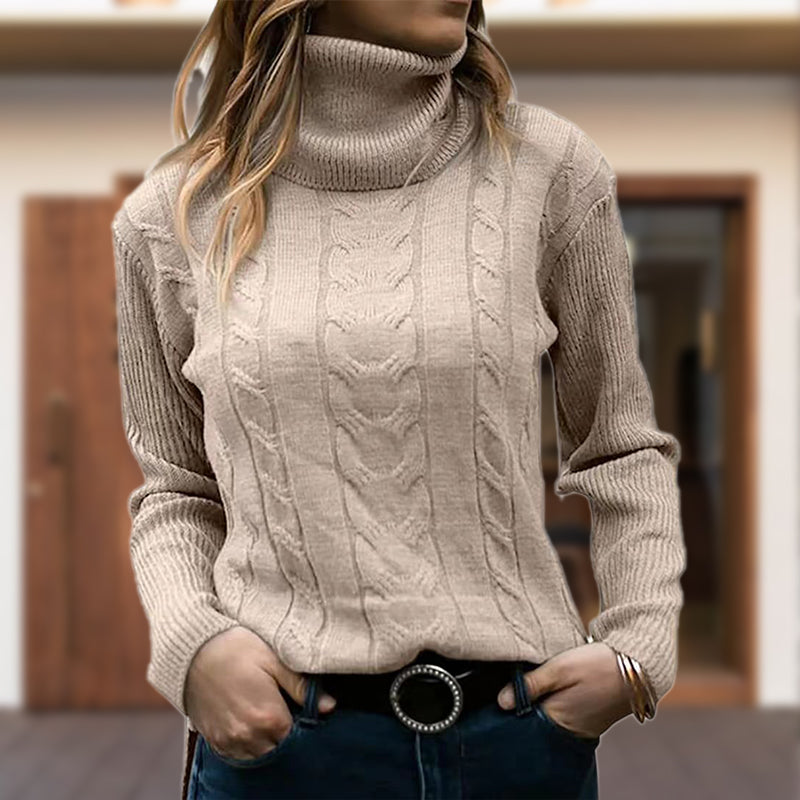 Cable Knit Pullover Women | Elegant Stand-Up Collar | E&W - 3 - Elenwear