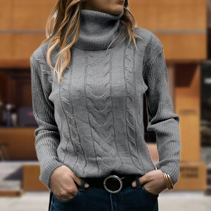 Cable Knit Pullover Women | Elegant Stand-Up Collar | E&W - 4 - Elenwear