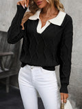 Pullover Women’s V-Neck with Collar & Cable Knit Design | E&W - 1 - Elenwear