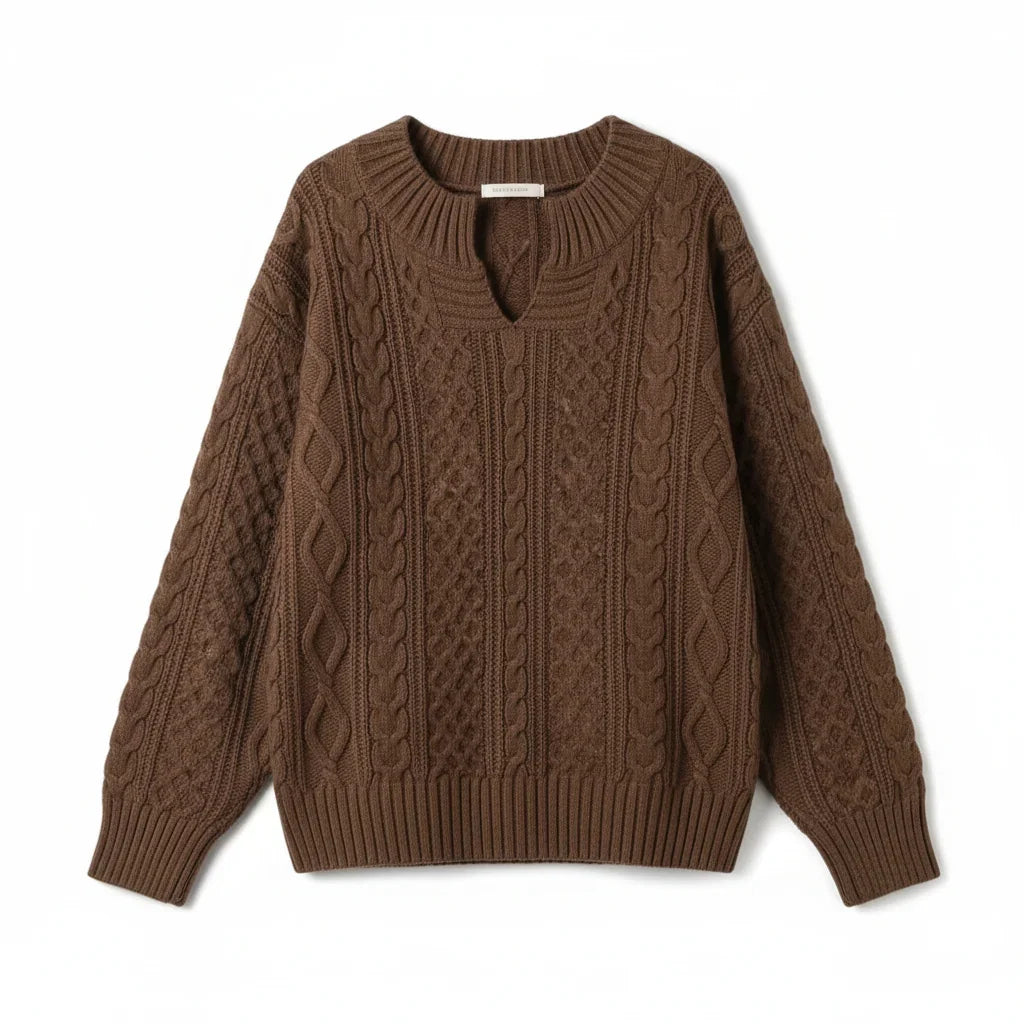 Chunky Knit Pullover Women's V-Neck Design with Relaxed Fit | E&W - 5 - Elenwear
