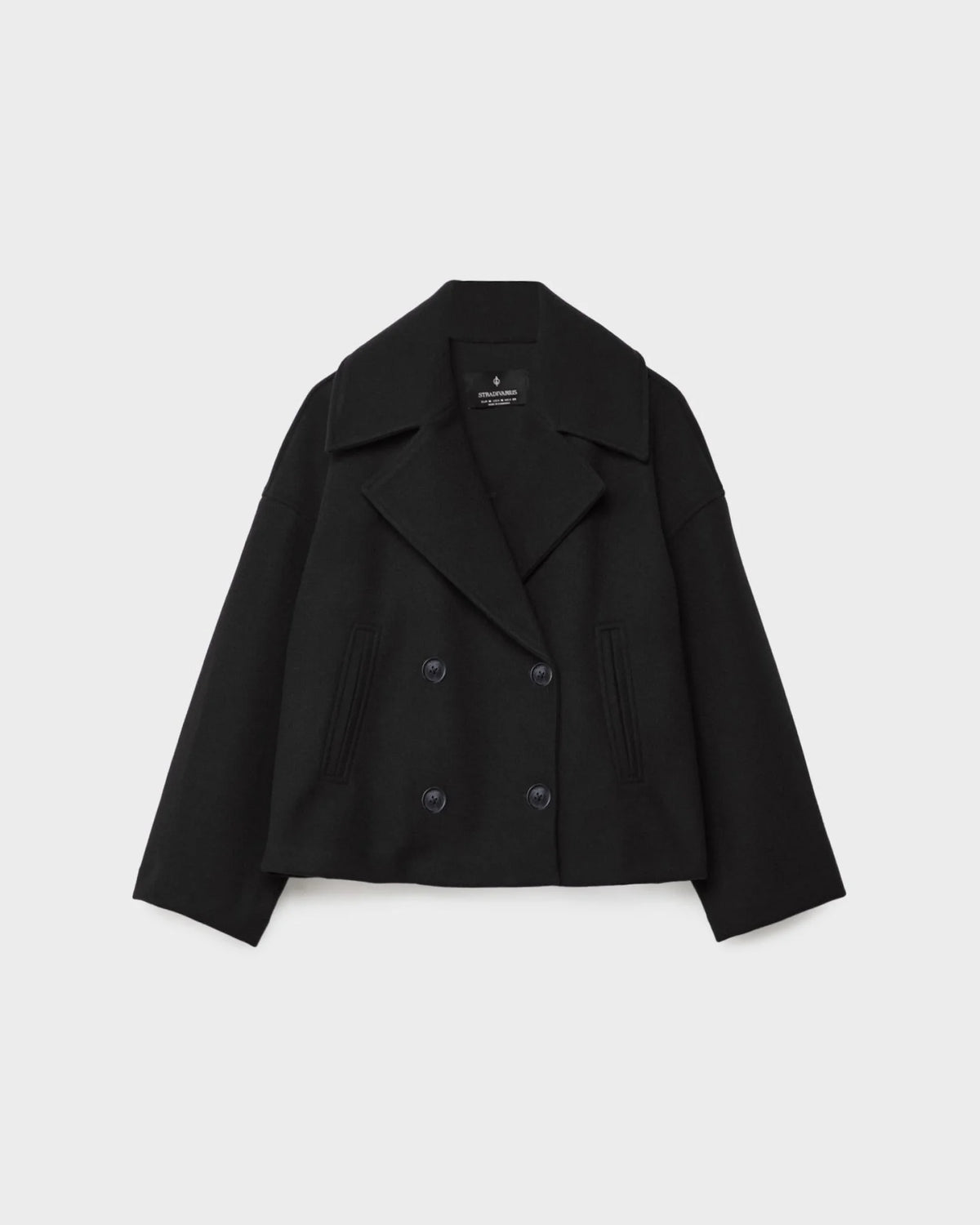 Women's Cropped Peacoat with Double-Breasted Design | E&W - 4 - Elenwear