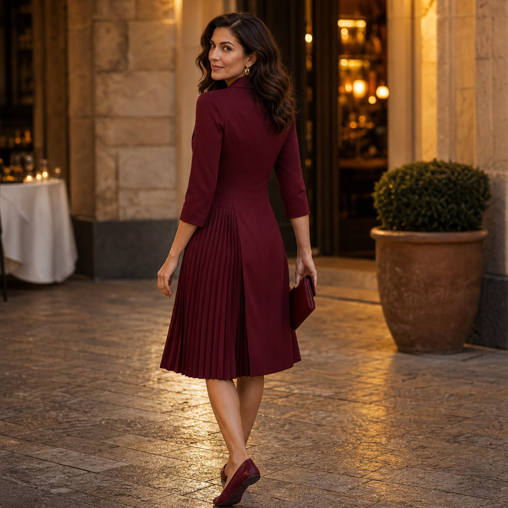 Wrap Dress Women's Pleated Skirt with Button Detail | E&W - 5 - Elenwear