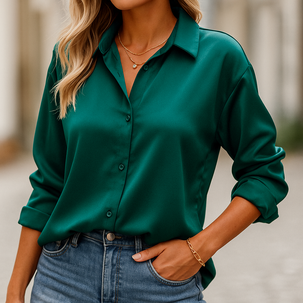 Button-Up Blouse Women's Relaxed Fit with Timeless Collar | E&W - 3 - Elenwear