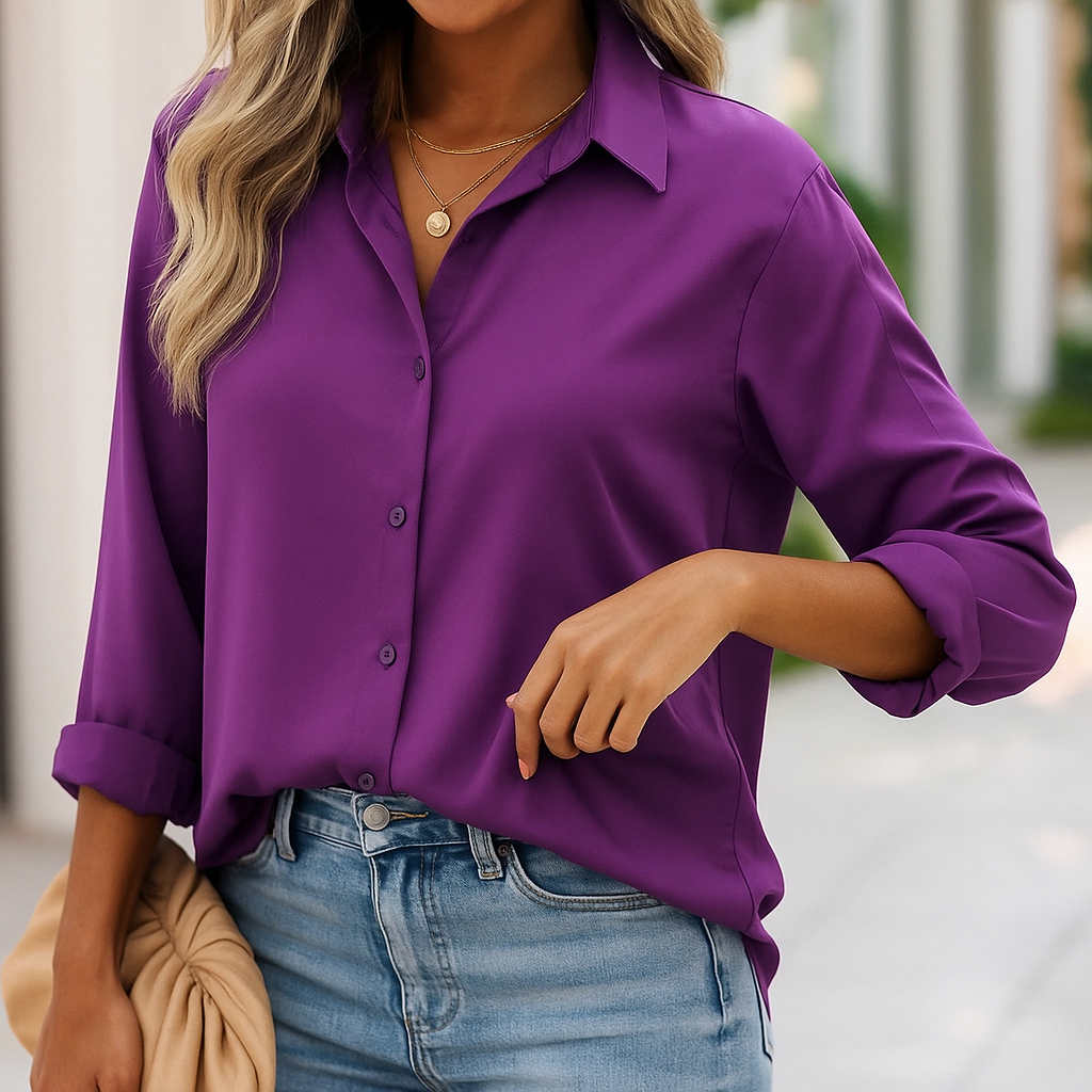 Button-Up Blouse Women's Relaxed Fit with Timeless Collar | E&W - 5 - Elenwear