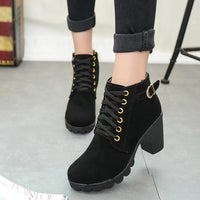 Chunky Heeled Women's Lace-Up Ankle Boots with Buckle | E&W - 2 - Elenwear