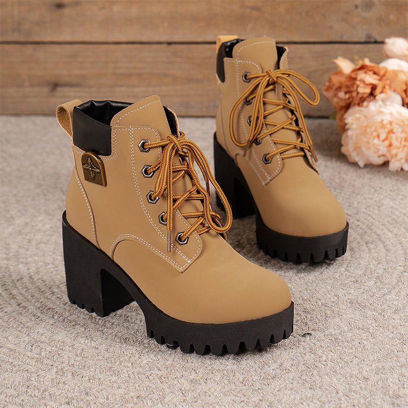 Ankle Boots Women's Chunky Heel Lace-Up Design | E&W - 4 - Elenwear
