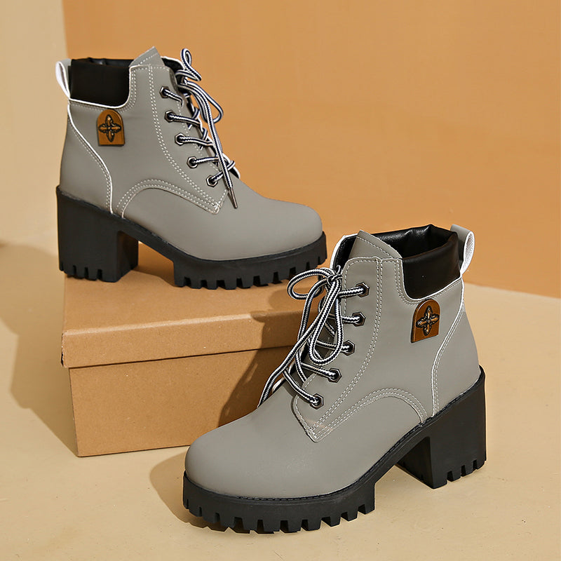 Ankle Boots Women's Chunky Heel Lace-Up Design | E&W - 5 - Elenwear