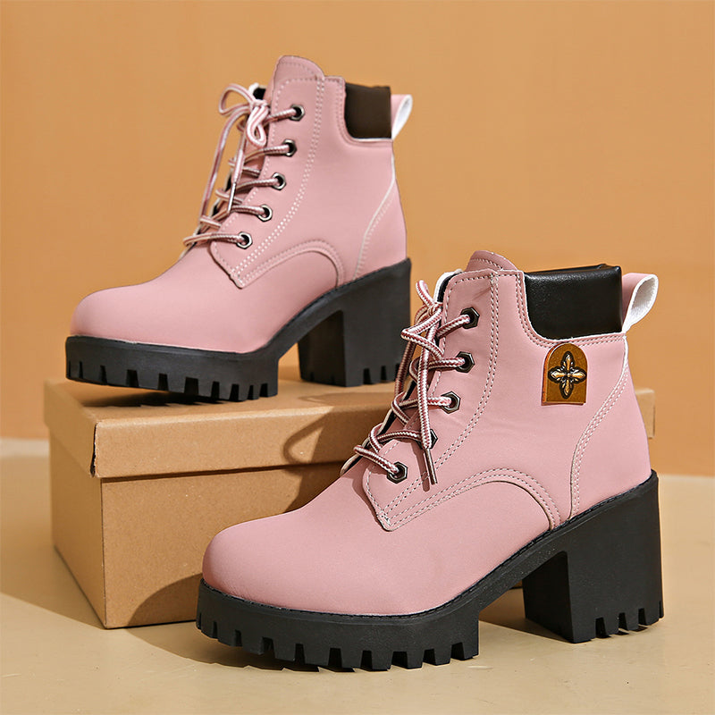 Ankle Boots Women's Chunky Heel Lace-Up Design | E&W - 6 - Elenwear