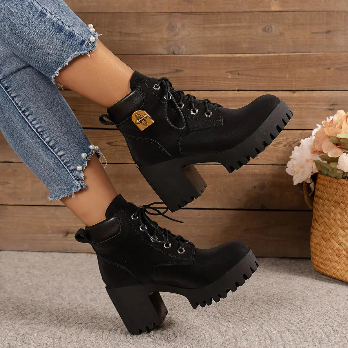 Ankle Boots Women's Chunky Heel Lace-Up Design | E&W - 7 - Elenwear