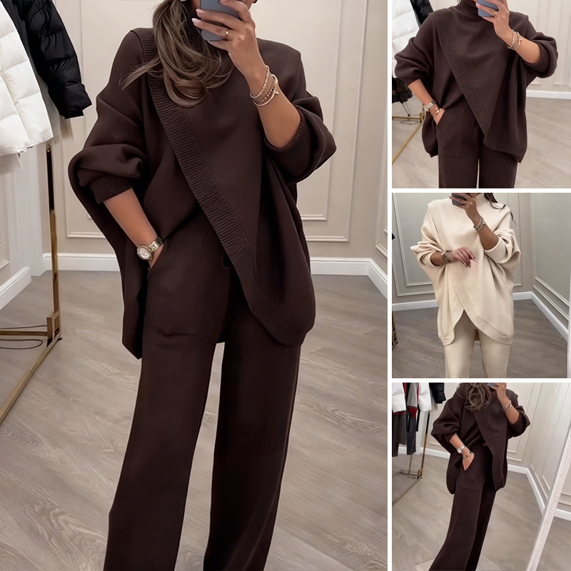 Two-Piece Set Women's Asymmetrical Top & Wide-Leg Trousers | E&W - 1 - Elenwear