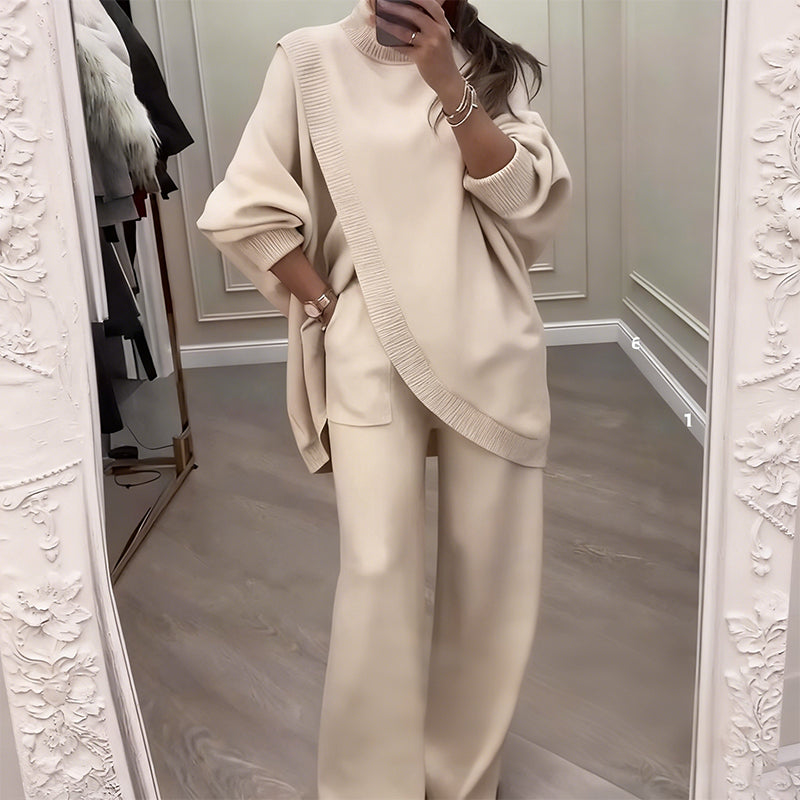 Two-Piece Set Women's Asymmetrical Top & Wide-Leg Trousers | E&W - 2 - Elenwear