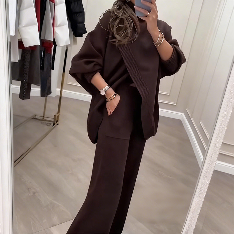 Two-Piece Set Women's Asymmetrical Top & Wide-Leg Trousers | E&W - 3 - Elenwear