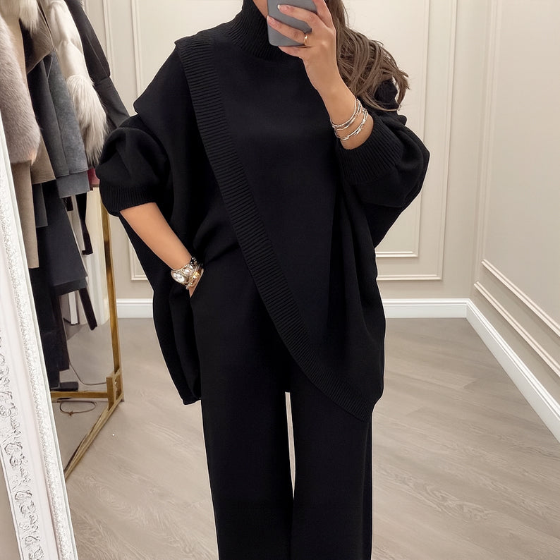 Two-Piece Set Women's Asymmetrical Top & Wide-Leg Trousers | E&W - 4 - Elenwear