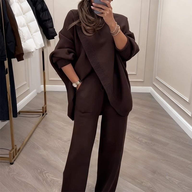 Two-Piece Set Women's Asymmetrical Top & Wide-Leg Trousers | E&W - 6 - Elenwear