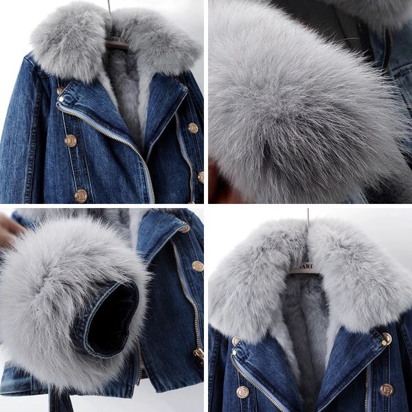 Women's Denim Jacket with Faux Fur Collar and Cuffs | E&W - 4 - Elenwear