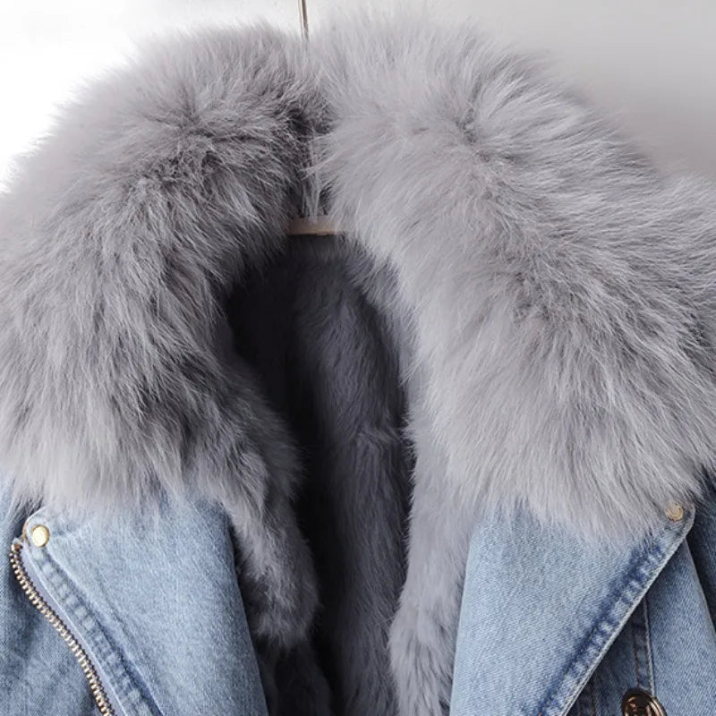 Women's Denim Jacket with Faux Fur Collar and Cuffs | E&W - 5 - Elenwear