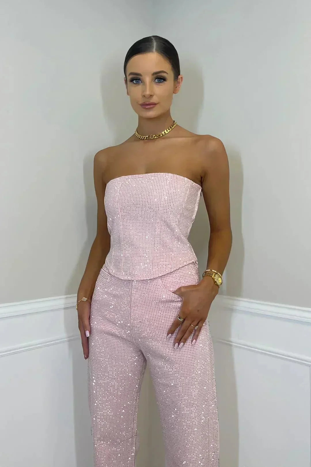 Strapless Jumpsuit for Women in Chic Sparkling Fabric | E&W - 3 - Elenwear