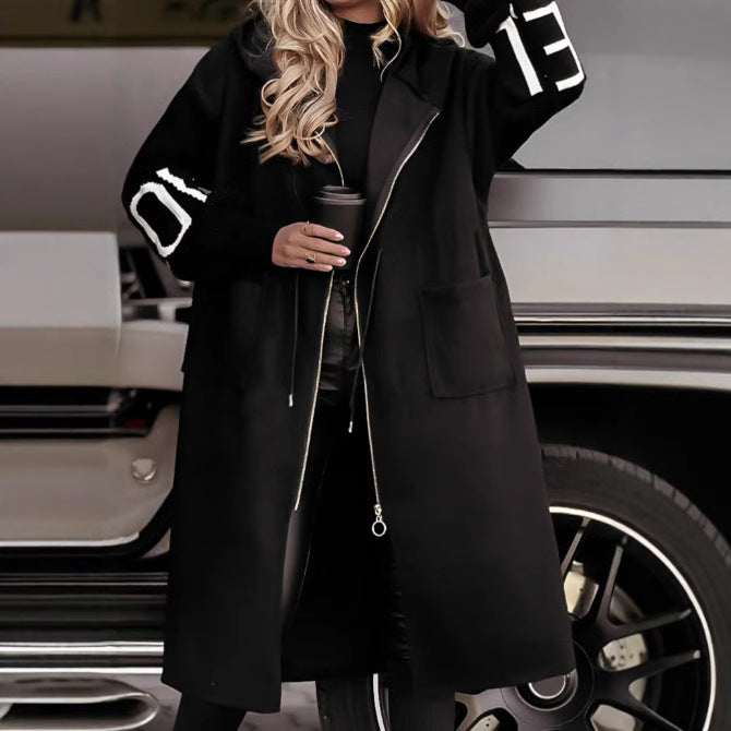 Longline Women's Coat with Knitted Sleeves | E&W - 4 - Elenwear
