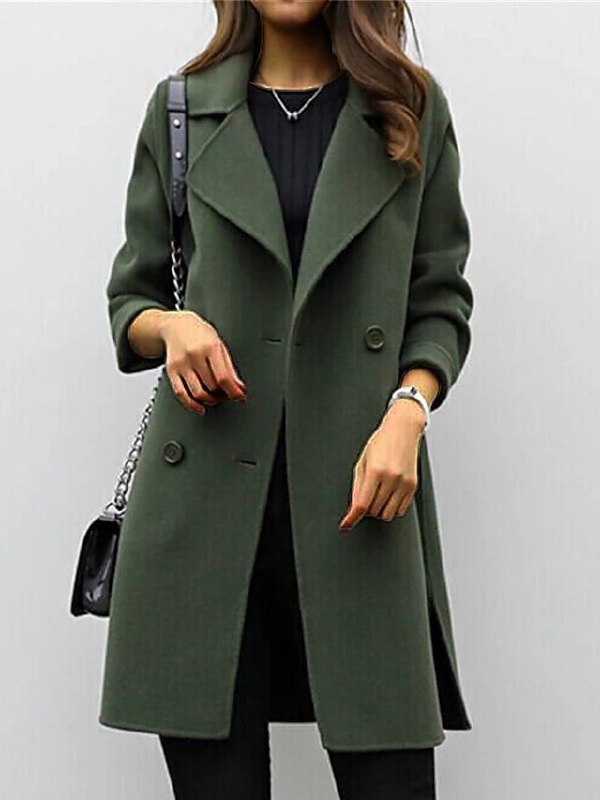 Double-Breasted Women's Coat in Olive Green | E&W - 6 - Elenwear