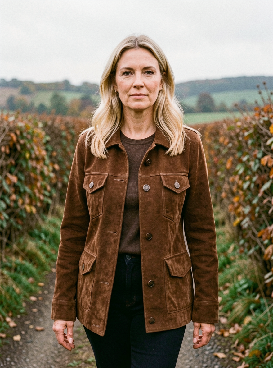 Women's Suede Western Shacket — Multi-Pocket Shirt Jacket - Dark Brown