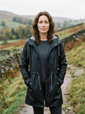 Women's Drawstring-Hood Waterproof Trench — Rain Jacket - Black