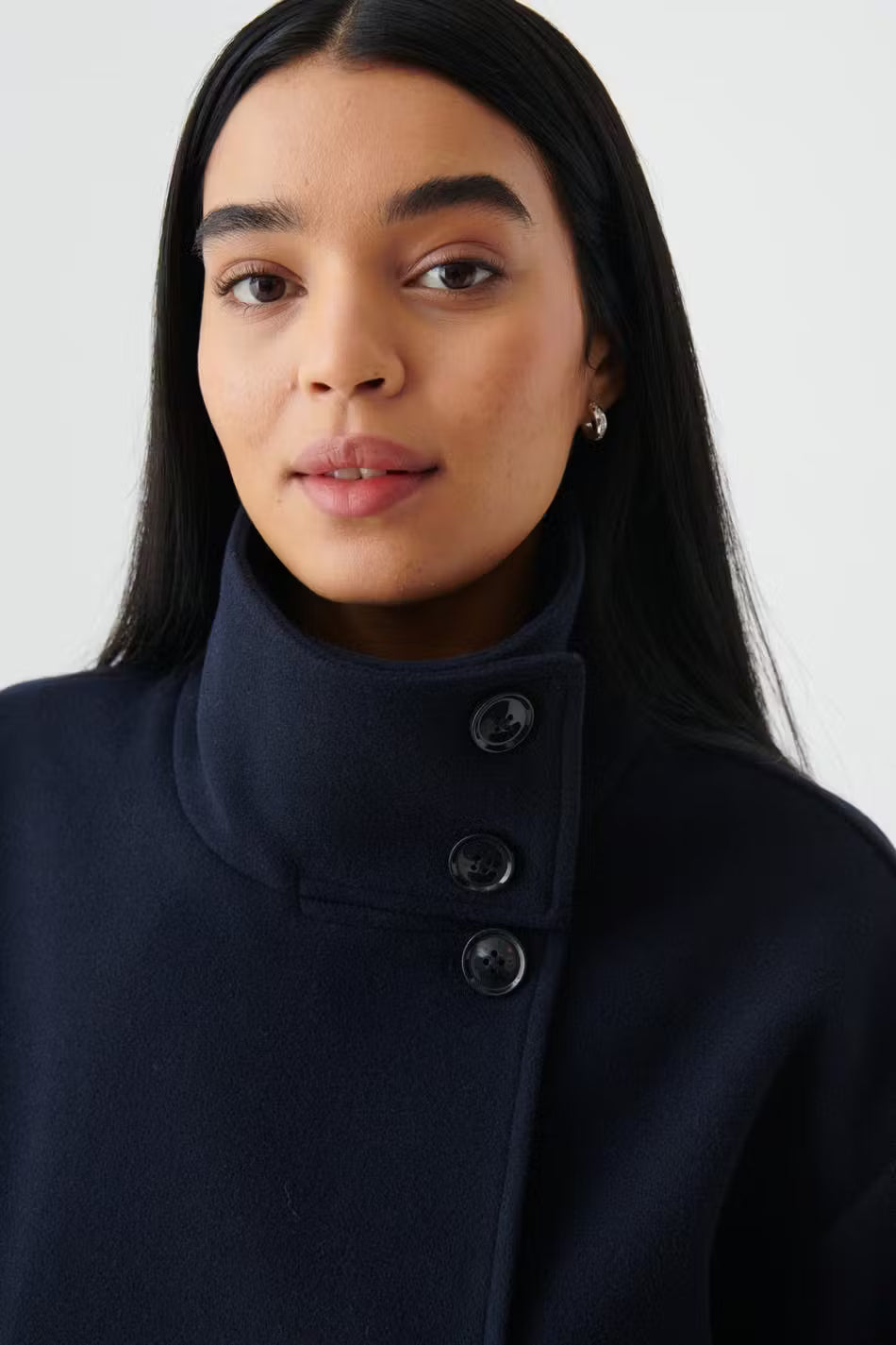 Women's Relaxed Fit Jacket with High Collar and Button Detail | E&W - 5 - Elenwear