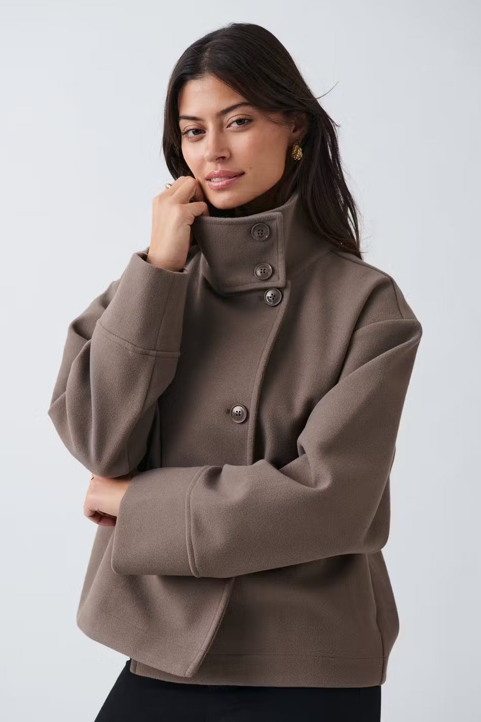 Women's Relaxed Fit Jacket with High Collar and Button Detail | E&W - 1 - Elenwear