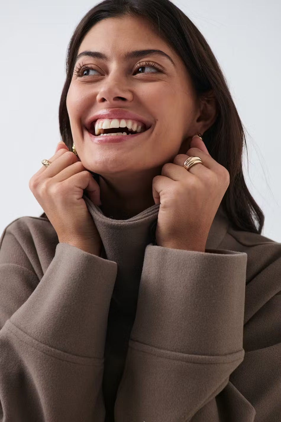 Women's Relaxed Fit Jacket with High Collar and Button Detail | E&W - 2 - Elenwear