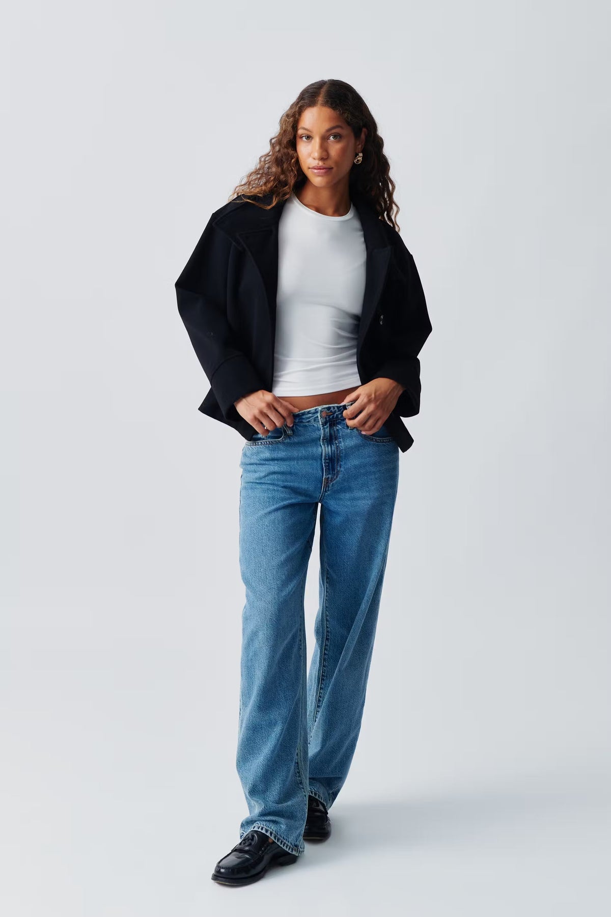 Women's Relaxed Fit Jacket with High Collar and Button Detail | E&W - 8 - Elenwear