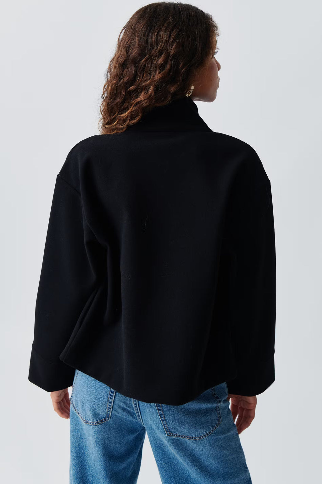 Women's Relaxed Fit Jacket with High Collar and Button Detail | E&W - 9 - Elenwear