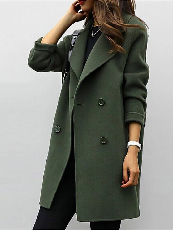Double-Breasted Women's Coat in Olive Green | E&W - 5 - Elenwear