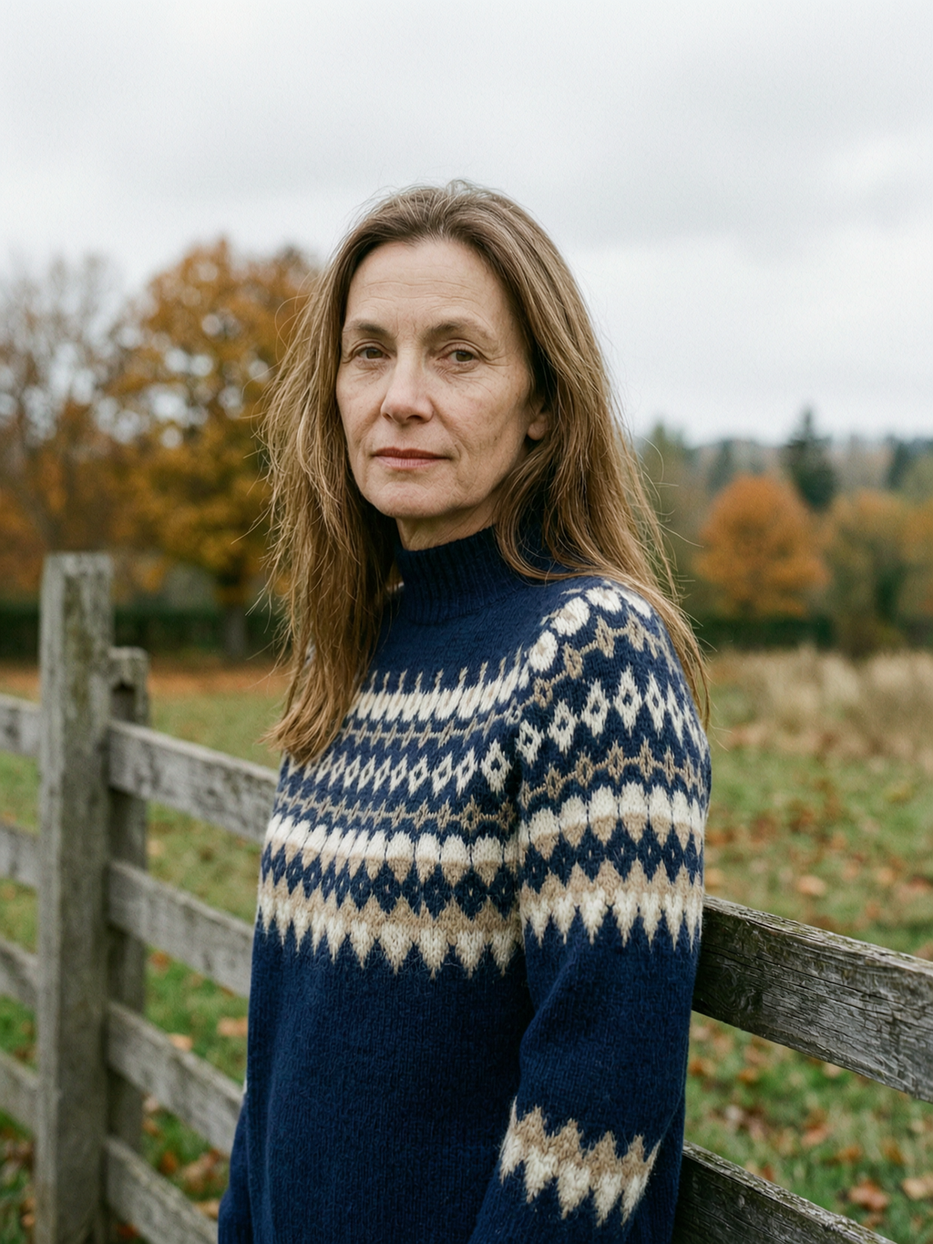 Women's Fair Isle Knit Jumper — Nordic-Pattern Wool Crew Neck Sweater - Navy Blue