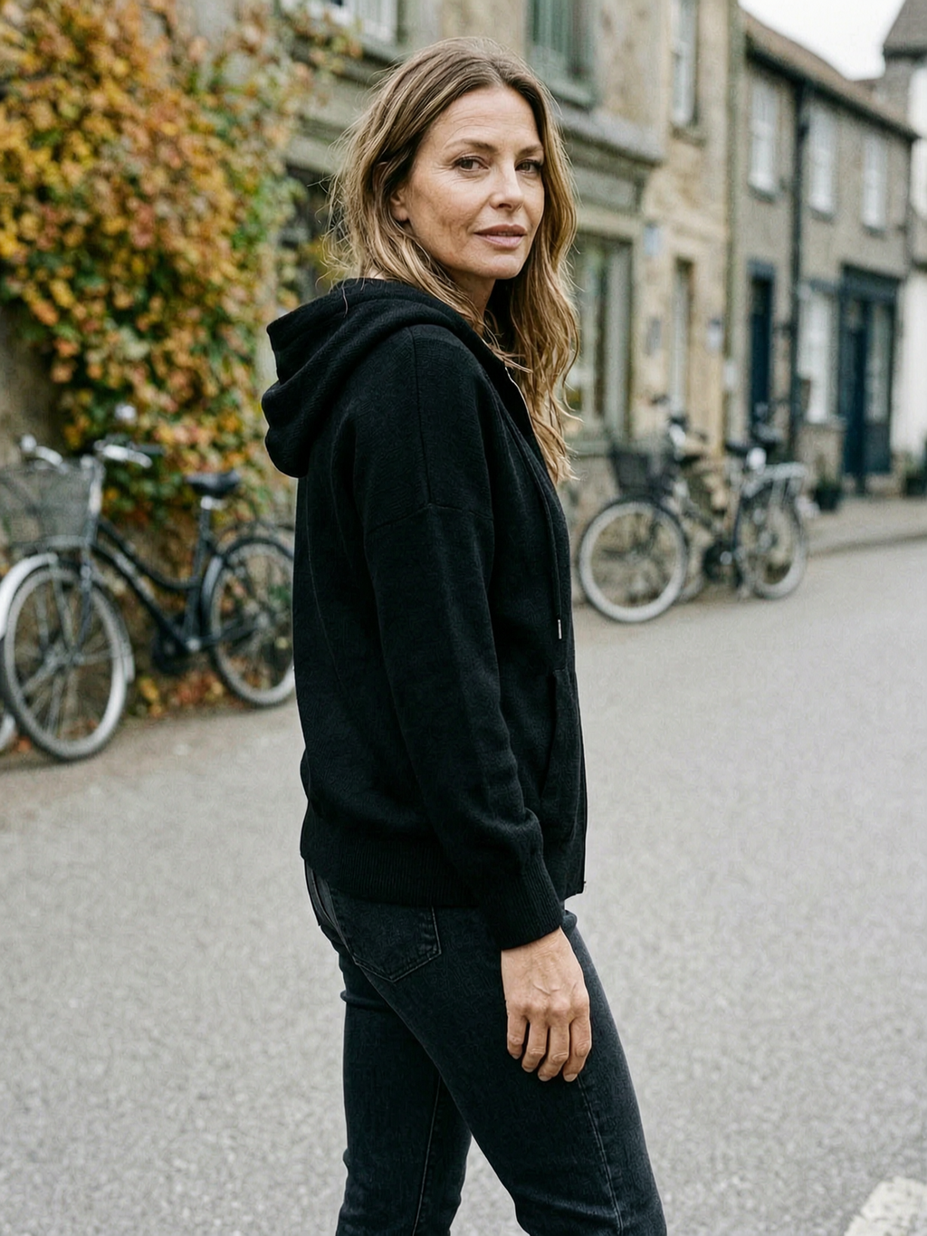 Women's Hooded Zip-Up Knit Cardigan — Ribbed Casual Layer - Black