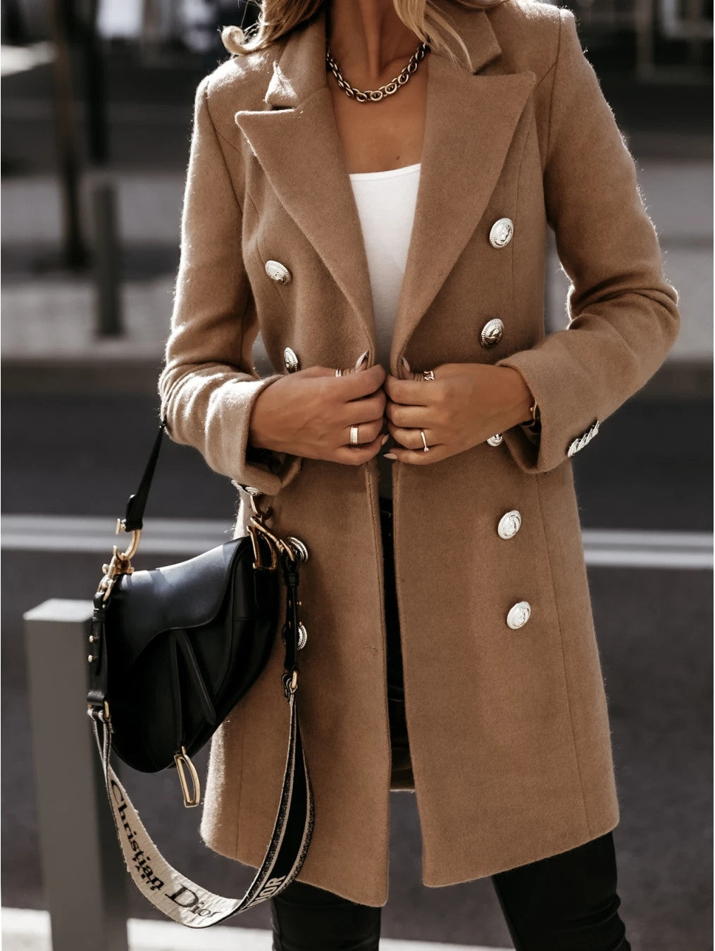 Double-Breasted Women's Coat in Soft Fabric | E&W - 1 - Elenwear