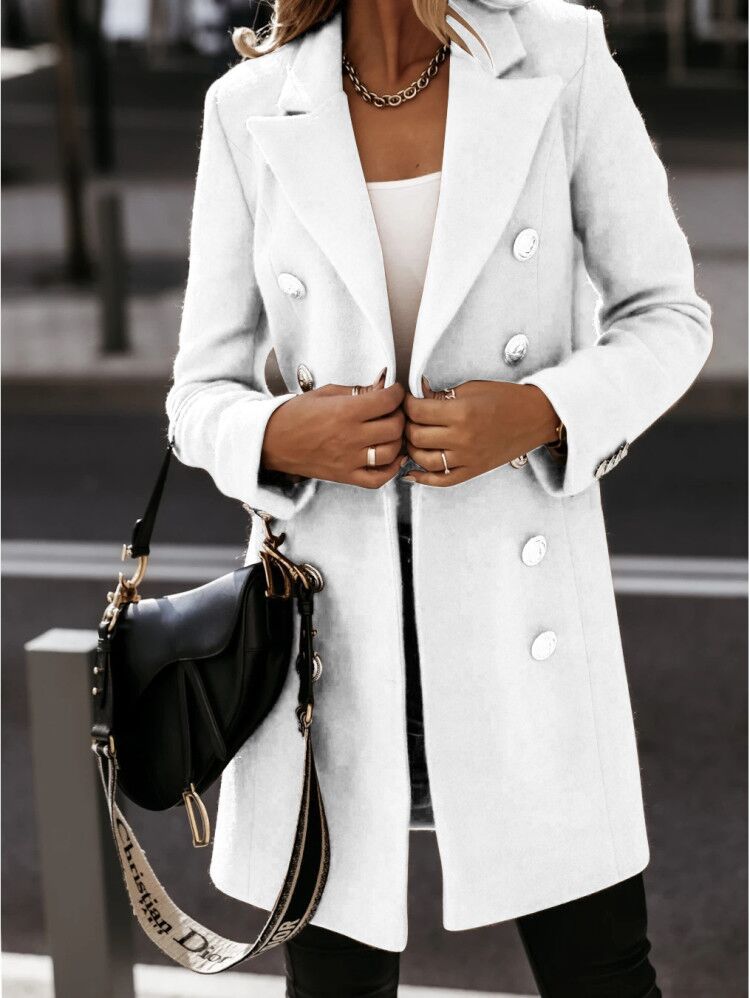 Double-Breasted Women's Coat in Soft Fabric | E&W - 3 - Elenwear