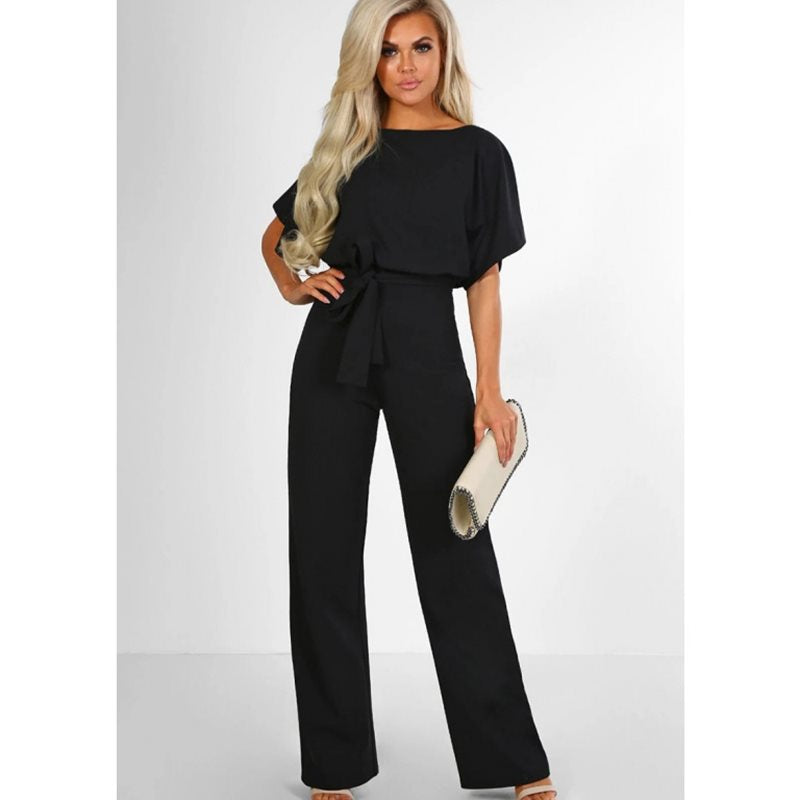 Jumpsuit Women | Soft Draping Fabric with Tie Waist | E&W - 1 - Elenwear