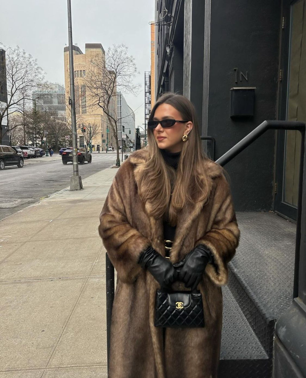 Faux Fur Coat Women's Long Silhouette with Elegant Shine | E&W - 3 - Elenwear