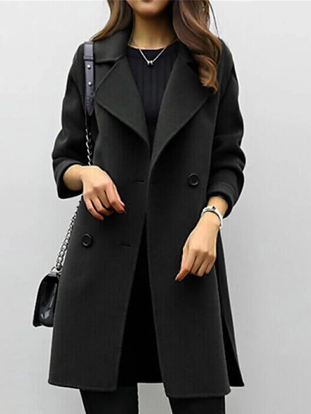 Double-Breasted Women's Coat in Olive Green | E&W - 4 - Elenwear