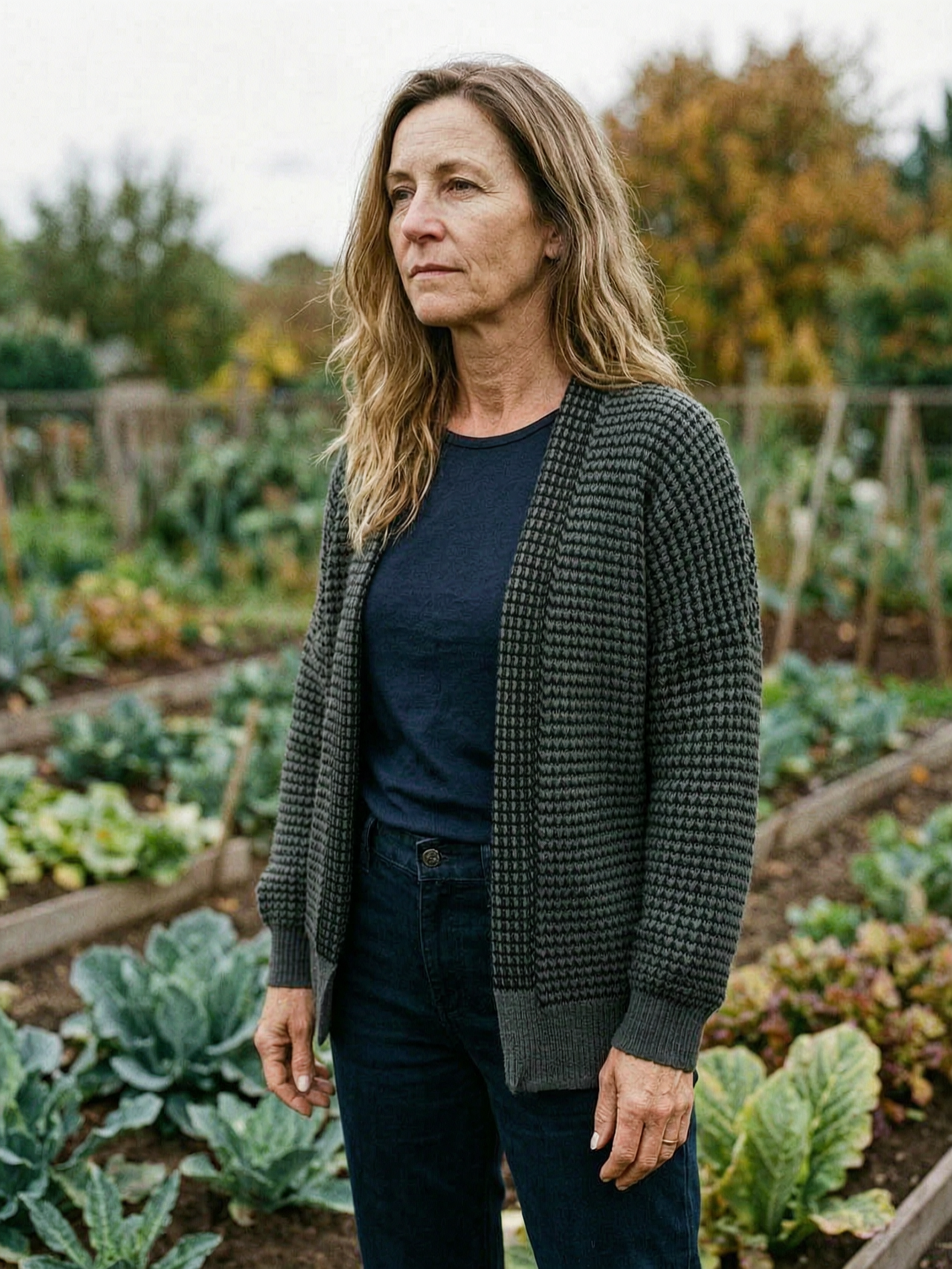 Women's Houndstooth Check Knit Cardigan — Open-Front Drop-Shoulder - Green Check