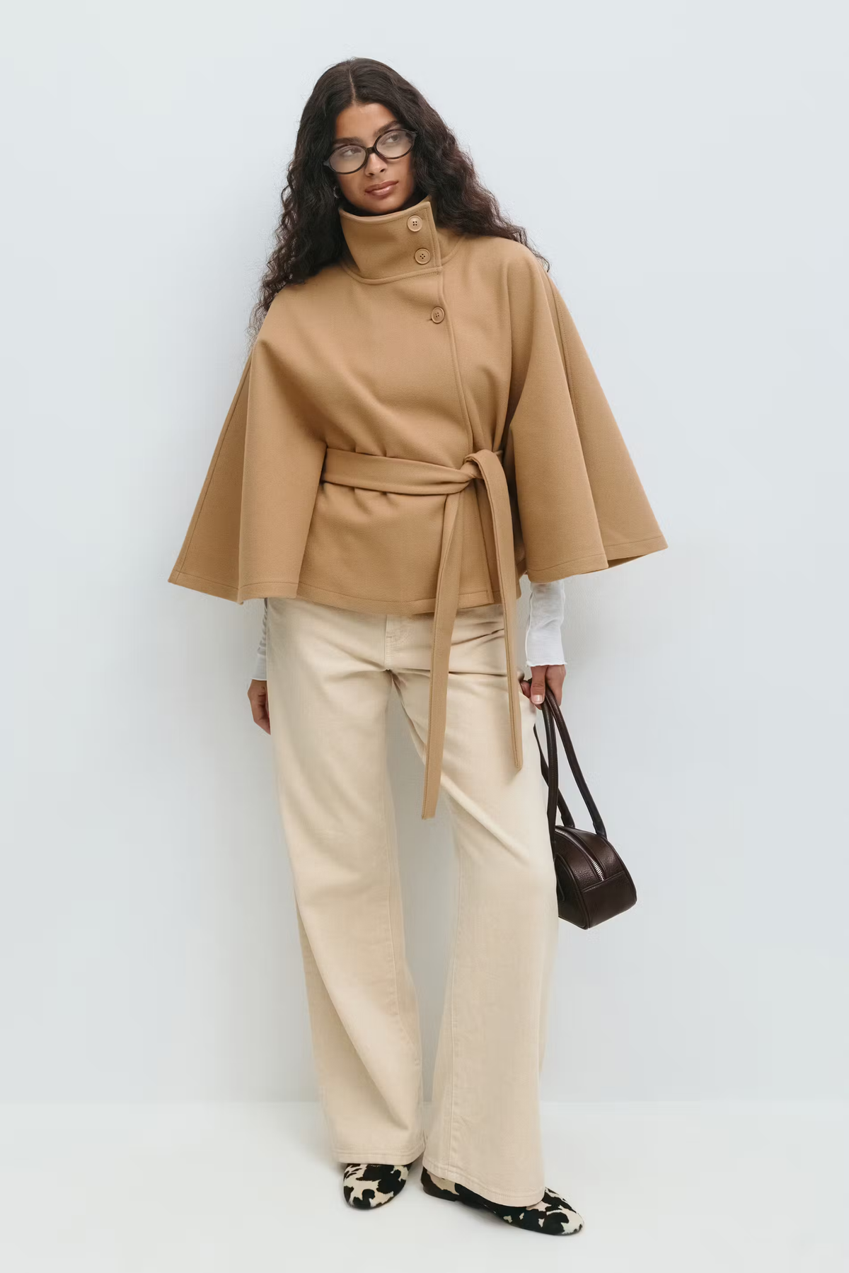 Women's Belted Cape Jacket with High Collar | E&W - 11 - Elenwear